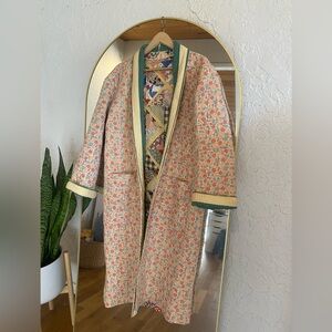 Vintage Quilt Jacket medium pink floral with pockets handmade